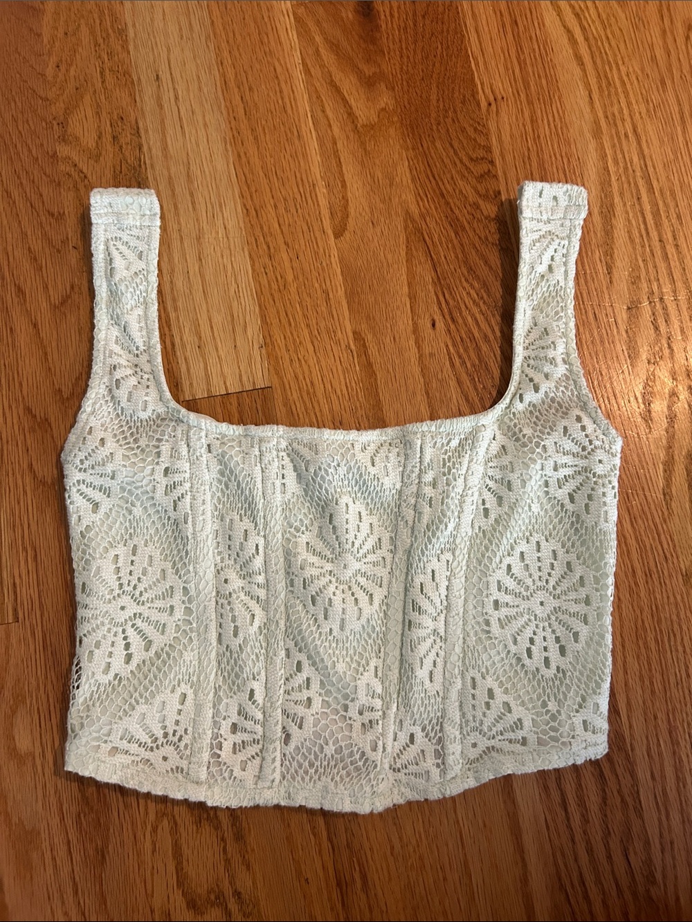 American Eagle Outfitters White Lace Square Crop Top